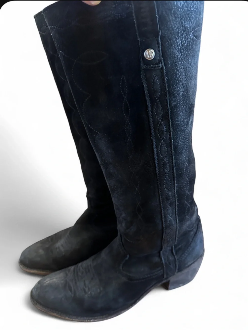 Authentic Liberty Black tall Western boots in black suede leather! 🤠🖤